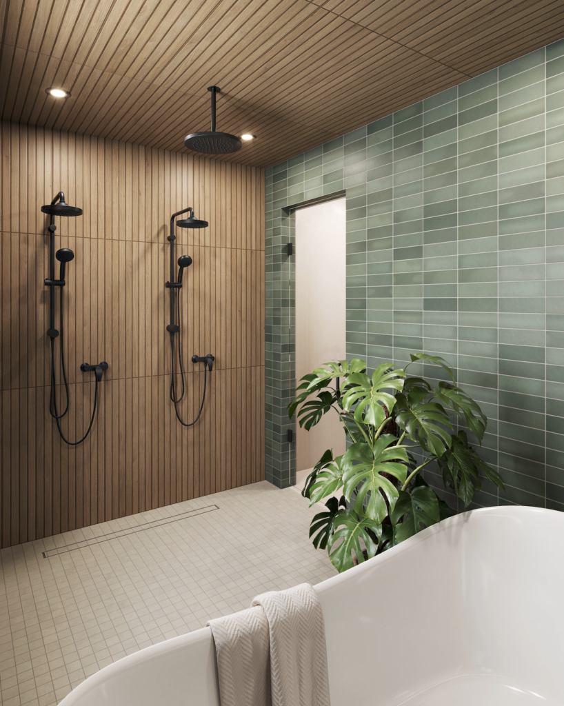 slatted wood look wall and ceiling tiles