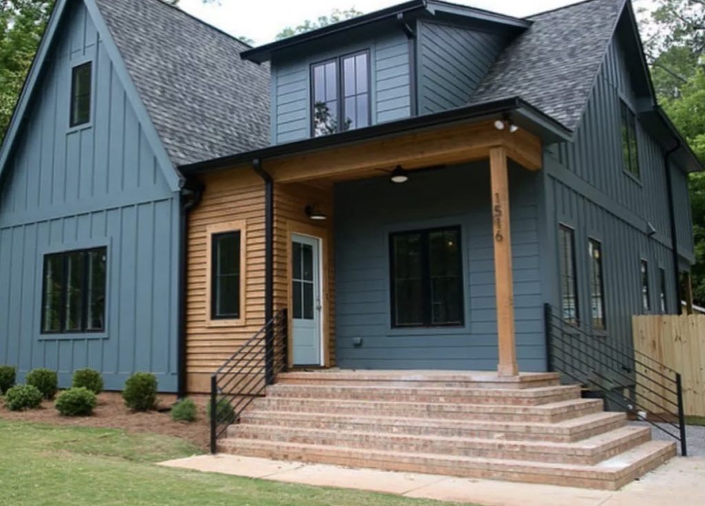 Blue exterior wood stain