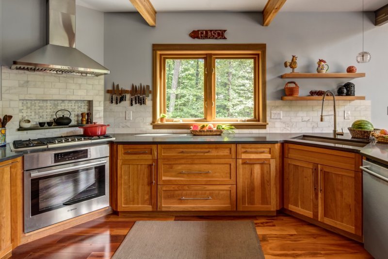 Gray and natural wood kitchen