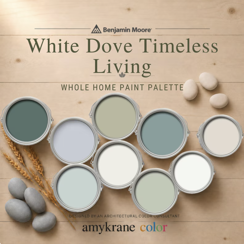 White Dove Timeless Living whole home paint palette by Benjamin Moore