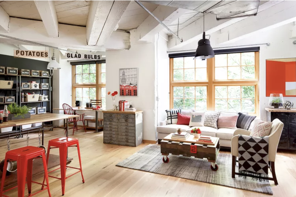 Pops of color throughout add interest in an open plan